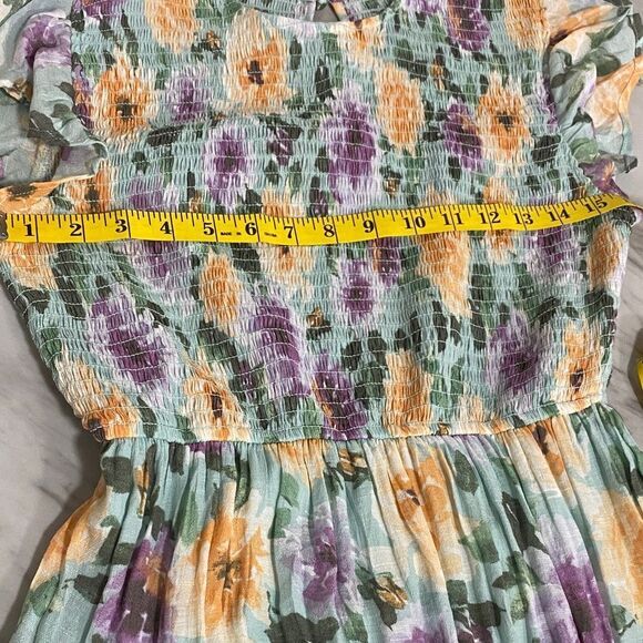 Anthropologie By the River Green Floral Smocked Flutter Sleeve Maxi Dress Size M - Picture 9 of 12
